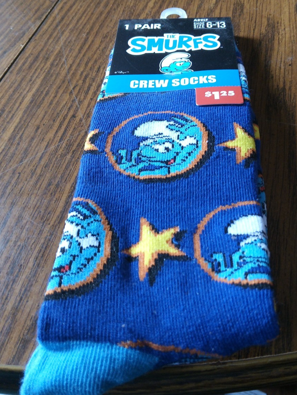 Crazy Universe Adult Size 6-13 Blue The Smurfs Crew Socks New